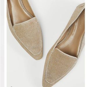 NIB Ann Taylor Nip Toe Gold Glitter Flat Missy 9.5